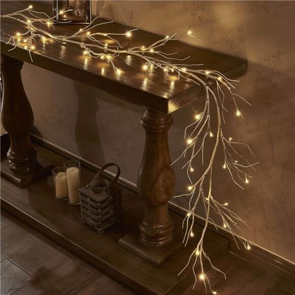 Lighted Birch Garland 6FT 48 LED Battery Operated with Timer Pre-lit - Picture 1 of 7